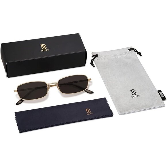 ? Sunglasses Women Gold  Small Y2k Narrow Rectangle Retro Skinny Sunglasses
